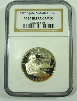 1993-S 50c JAMES MADISON NGC PF69 ULTRA CAMEO Half Dollar - Image 1 of 2