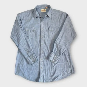 Camicia manica lunga Stagecoach Western XXLT blu a scatto con bottoni Chambray davanti - Foto 1 di 11