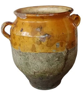 Alter Fetttopf aus dem Süden Töpferei Keramik Erde gelb lackiert - Bild 1 von 9