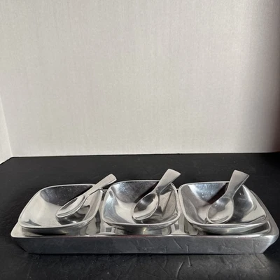 Pottery Barn Barona Aluminum Serving Tray with 3 Bowls and Spoons Entertaining  - Image 1 of 4