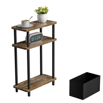 Narrow Side Table 7 Inch Wide, Fabric Basket 3 Tier Skinny End Table Adjust - Image 1 of 4