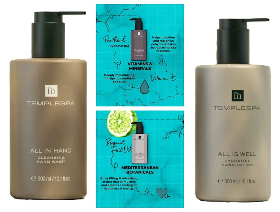 TEMPLESPA Temple Spa All In Hand Wash & Hand Lotion Set 2 x 300ml Bottles - 600ml