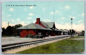 K40/ Wausau Wisconsin Postcard c1910 CM&STP Railroad Depot 465 - Picture 1 of 2