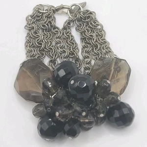 Yochi NY Bracelet Smokey Grey Glass Charms Multi Chain Heavy Signed 7" - Picture 1 of 12