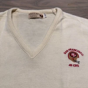 VTG 80s Logo 7 San Francisco 49ers Cream Sweater Mens L NFL Made in USA - Picture 1 of 18