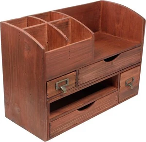 Large Adjustable Vintage Rustic Wooden Office Desk Organizer & Mail Cherry 1 - Picture 1 of 8