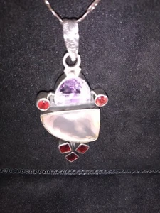 STUNNING 925 SILVER PENDANT & CHAIN SEMI PRECIOUS STONES - Picture 1 of 5