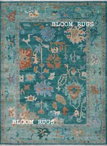 Handmade 9x12 ft Deep-Turquoise Transitional Oushak Rug | Customizable Carpet - Picture 1 of 9