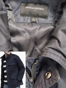 Banana Republic Jacket Men Large Coated Field Coat Wind/Water Repellant Navy EUC - Picture 1 of 5