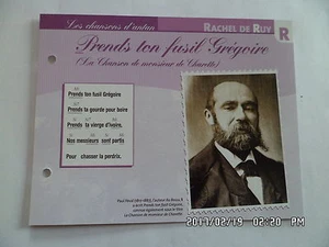 CARTE FICHE PLAISIR DE CHANTER RACHEL DE RUY PRENDS TON FUSIL GREGOIRE - Picture 1 of 1
