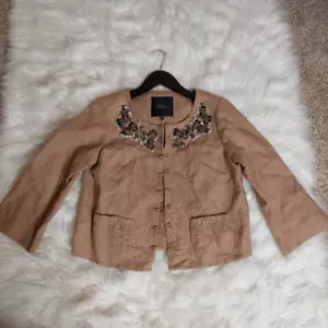 Robert Rodriguez cropped 100% Linen embellished blazer Size 6 - Picture 1 of 12