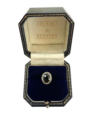 Anillo de zafiros y diamantes 1987 anillo vintage de diamantes con racimo de oro de 9 quilates - talla L 1/2 Foto 1 de 4