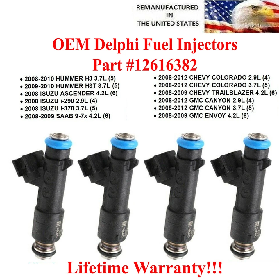 DELPHI OEM FUEL INJECTORS 4X for 2008-2009 Saab 9-7X 4.2L (6) - Image 1 of 1