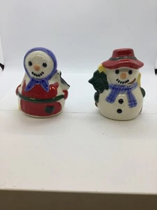 Pfaltzgraff Snowman Salt And Pepper Shakers, Sugar Bowl, And Creamer And Spoon - Picture 1 of 8