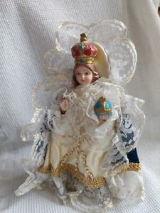 Vtg Chalkware Jesus Infant Child of Prague Statue 9" H w/Purple & Gold Vestment - Picture 1 of 5