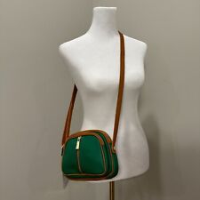 NWT Valentina Small Green Brown Leather 3-Section Zip Classic Crossbody Bag