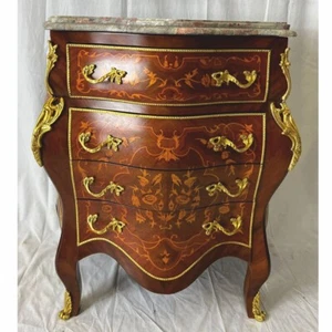 Casa Padrino Barock Kommode mit Marmorplatte Braun Intarsien / Gold / Grau - Bild 1 von 4