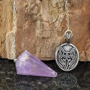 Celtique Étain Loup Pendule - Améthyste Fabriqué En USA - Photo 1 sur 2