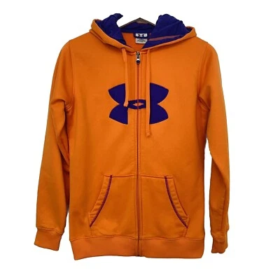 Sudadera Under Armour Mujer Pequeña Cremallera Completa Capucha Naranja Púrpura Bolsillos Logo Foto 1 de 4