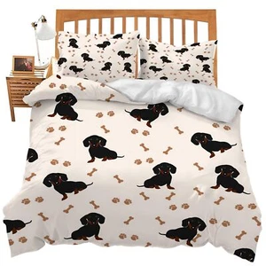 Dachshund Comforter Set Queen Size, Cute Wiener Dog Print Comforter Cover for... - Picture 1 of 7