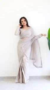 Bollywood Designer Saree Sequins Work Women Festive Party Wear Sari Readymade - Picture 1 of 5