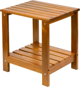Teak Wood End Table with Storage Shelf, 2-Tier Side Table, Shower Corner Caddy - Picture 1 of 7