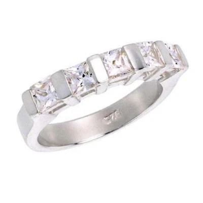 Argento Sterling Fidanzamento Anello W/Taglio Princess Zircone Cubico Pietre - Immagine 1 di 2