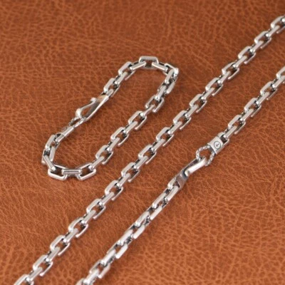 S990 Plata Fina Rectángulo ENLACE DE ANCLAJE Cadena 6mm Resistente Collar Para Hombres Grueso Foto 1 de 4