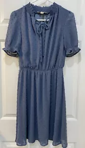 Abito Monteau Boho Chic Smocked Tg M Blu Svizzero Scollo a Pois Contadino Manica Increspata - Foto 1 di 7