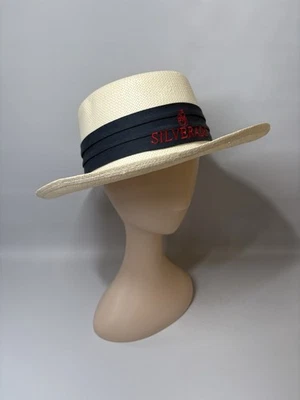 Sombrero skimmer de paja vintage Eddy Bros marfil con envoltura Silverado talla L/XL Foto 1 de 4