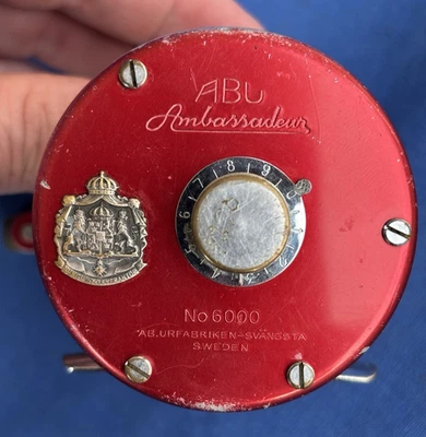 Carrete de pesca Abu Garcia Ambassadeur 6000 vintage años 60 rojo Suecia 4 tornillos no # Foto 1 de 4
