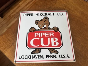 PIPER AIRCRAFT CO Piper Cub 12 x 12 Metal Porcelain Enamel Sign Lockhaven Penn - Picture 1 of 5