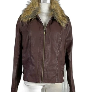 Baccini Marrón, Chaqueta de Cuero Vegano con Cuello de Piel Sintética Extraíble L - Imagen 1 de 10