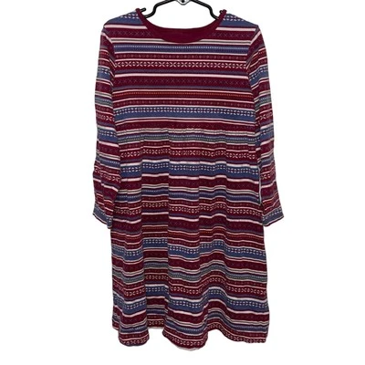 Vestido Lands End Niñas Talla 6 Rayas Manga Larga Algodón Rojo y Azul Foto 1 de 4