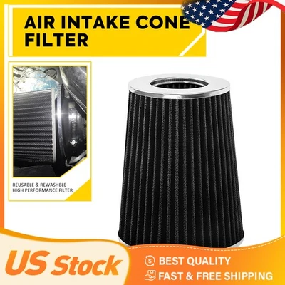 4" NEGRO Camión Largo Rendimiento Alto Flujo Admisión Aire Frío Cono Filtro Seco Algodón Foto 1 de 4