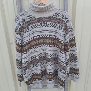 Vintage Fashion Bug Y2k 90s XL Women's Grandpa Core Chunky Sweater Tan Fair Isle - Picture 1 of 8