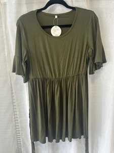 Camisa de Maternidad Verde Ejército Corbata Cintura Manga 3/4 Nueva Talla Mediana Wooxio - Imagen 1 de 12