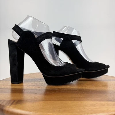 Sandalias para mujer Pelle Moda Pacey Peep Toe negras gamuza con tiras plataforma tacón talla 11 Foto 1 de 4