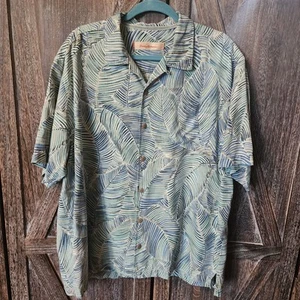 Camisa Tommy Bahama Para Hombre Talla XL Estampado Hoja de Seda Manga Corta Botón Azul Aqua - Imagen 1 de 11
