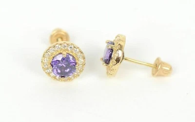 Aretes con halo de oro amarillo de 14K atornillados Foto 1 de 4