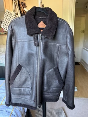 Oliver Sweeney Men's Light Brown Leather Aviator Jacket XL with Sherling Lining - Image 1 of 4