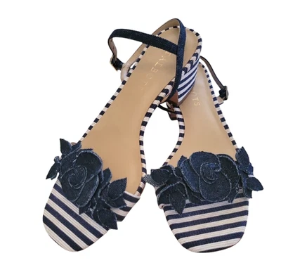 Sandalias Talbots Megan para mujer talla 7,5 M flores de mezclilla con cordón a rayas tacones en bloque Foto 1 de 4
