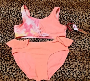 Justice Girls Swimsuit Size 16/18 Orange 2 Piece Set - Picture 1 of 5