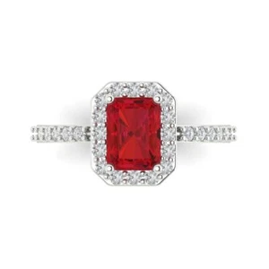1.92Ct Emerald Cut Simulated Ruby Engagement Ring for Women, 14K White Gold - Picture 1 of 11