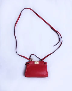 Fendi Peekaboo Micro Handbag Crossbody Mini Red Bag - Picture 1 of 10