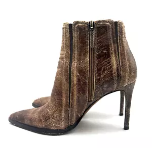 Donald J Pliner Stiletto Ankle Boot Chestnut Brown Crackled Size 6.5M - Picture 1 of 7