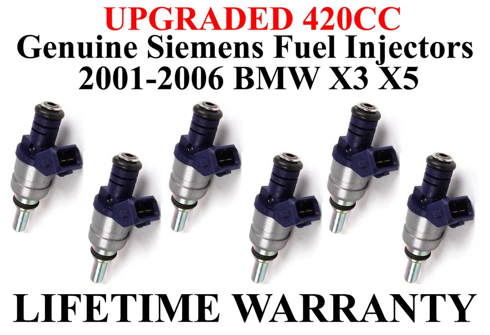 6 injetores de combustível Siemens fabricante de equipamento original 420cc atualizados para 2001-2006 BMW X3 X5 3.0L - Imagem 1 de 1
