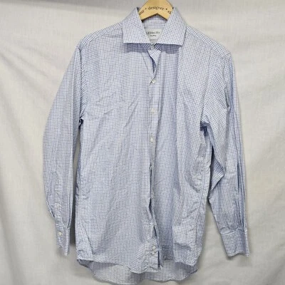 Camisa Ledbury Talla 16 Calce Ajustado Para Hombre Azul Blanco Cuadros Manga Larga Foto 1 de 3