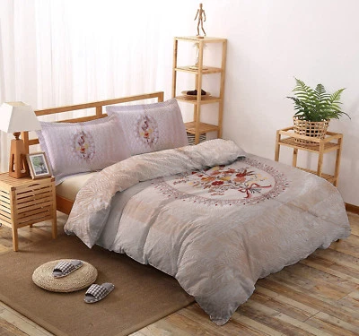 Indisch Königlich Steppdecke Satin Blumenmuster Mit Passend Kissenbezug Gesteppt - Bild 1 von 2