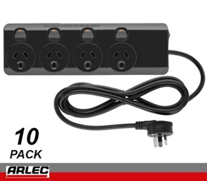 10 x Arlec 4 Outlet Individually Switched Powerboard Black Power Board 240V 10A - Picture 1 of 2